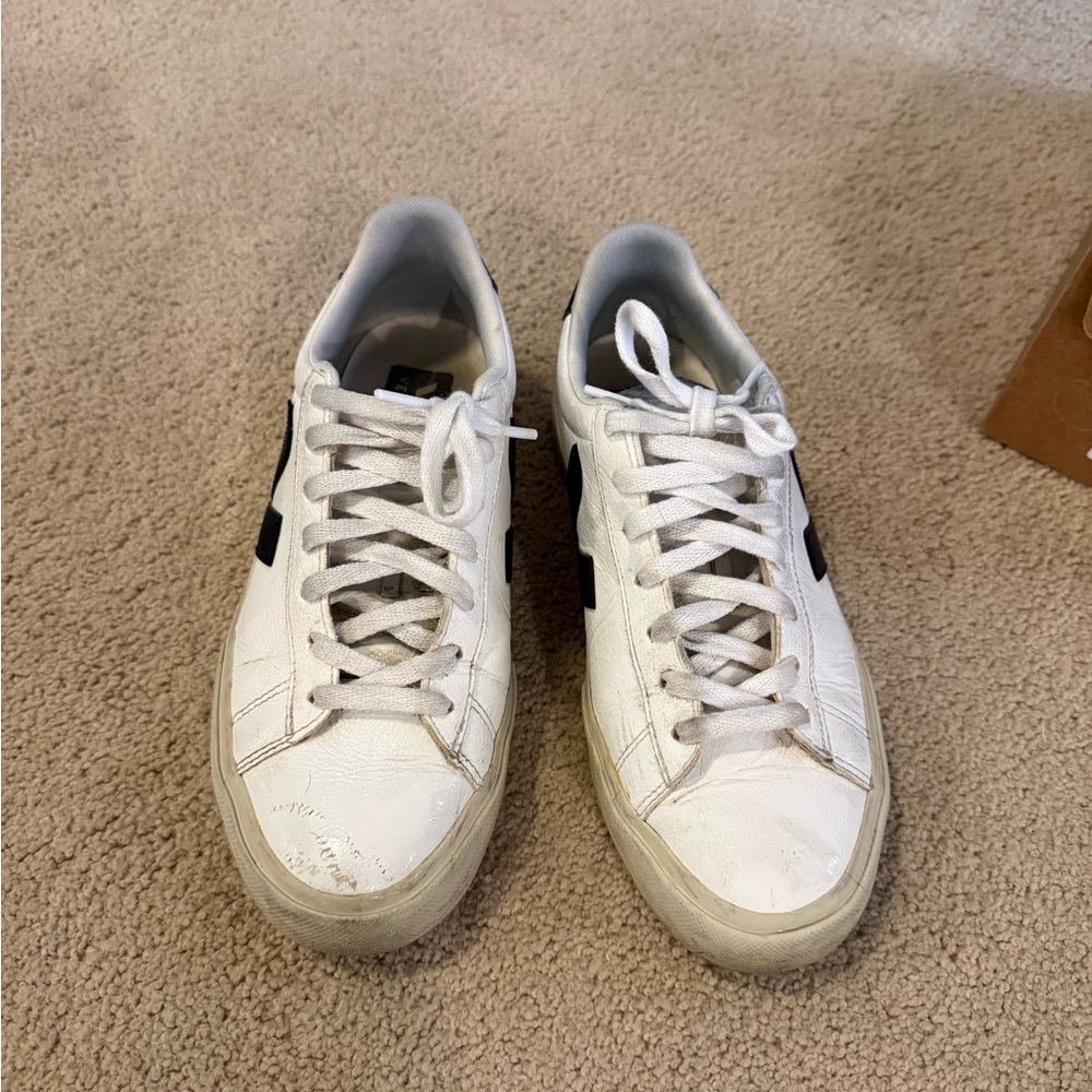 Veja White Leather Campo Sneaker with Black Accents - Picture 5 of 8